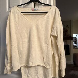 Free People FP Beach “Take It Easy” V-Neck Pullover – Ivory (Size S)
